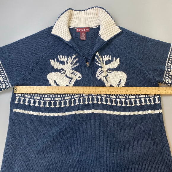 Fair Isle Sweater Blue Men’s Large Quarter Zip Canadiana Classic Outdoor Winter - Picture 9 of 12